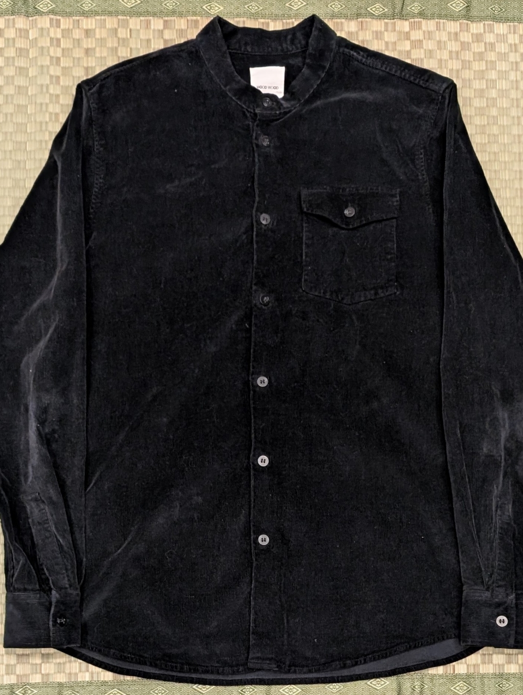 Wood Wood Tyson Button Up Corduroy Shirt Black Men's Size Large